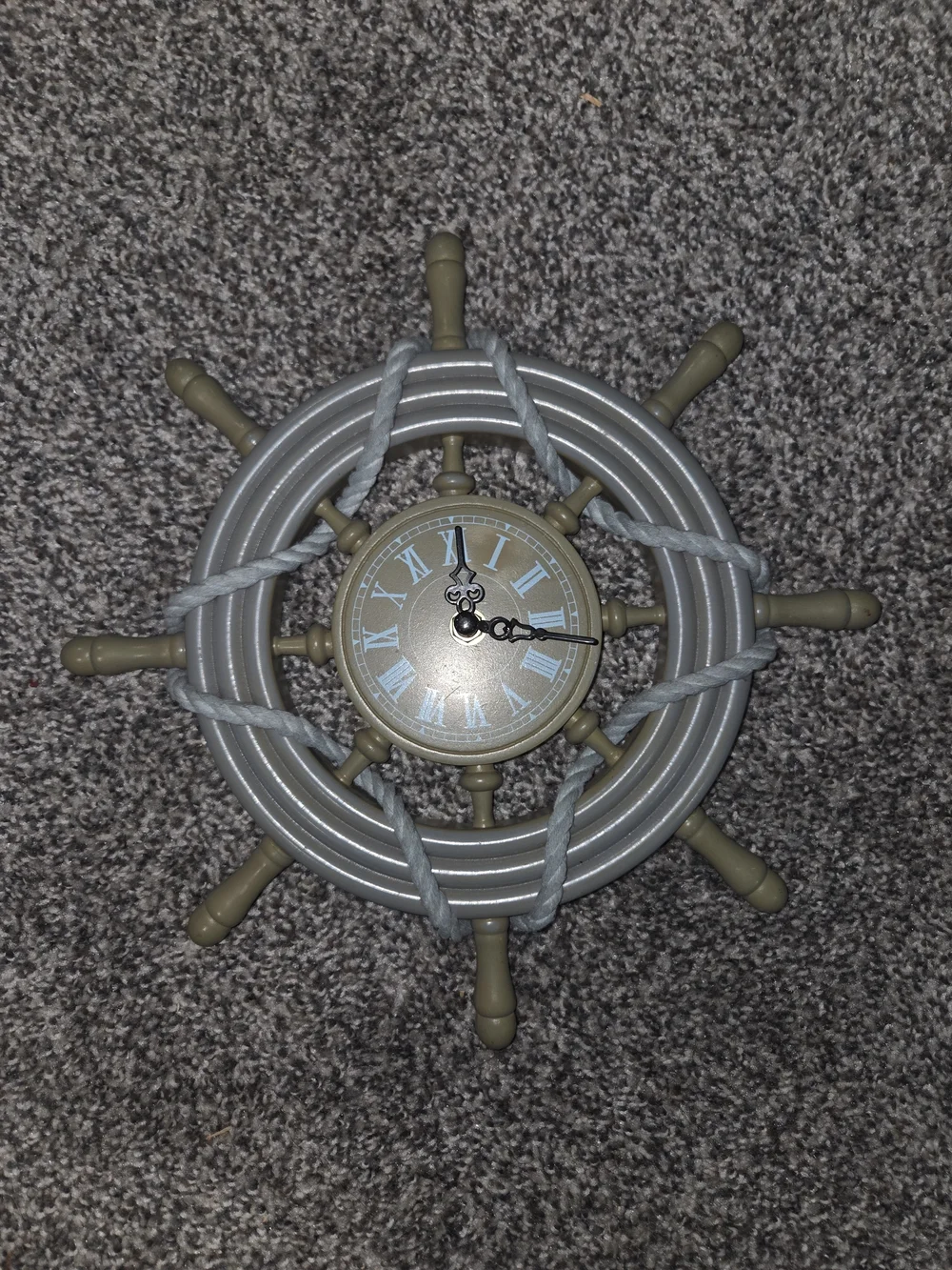 Nautical Ship Wheel Wall Clock in Beige and Grey